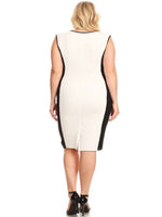 Rear View White and Black Color-block Sleeveless Midi Length Dress in a Bodycon Fit, Material - 97% Polyester 3% Spandex