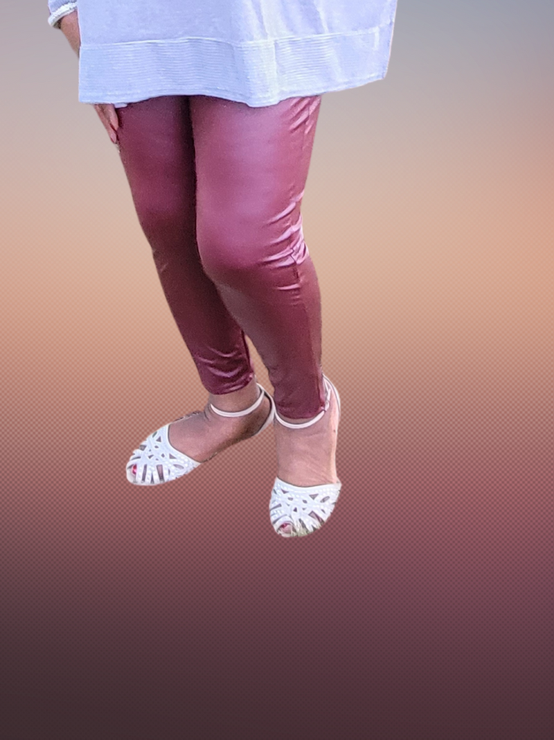 Front of faux leather pants;95% POLYESTER 5% SPANDEX