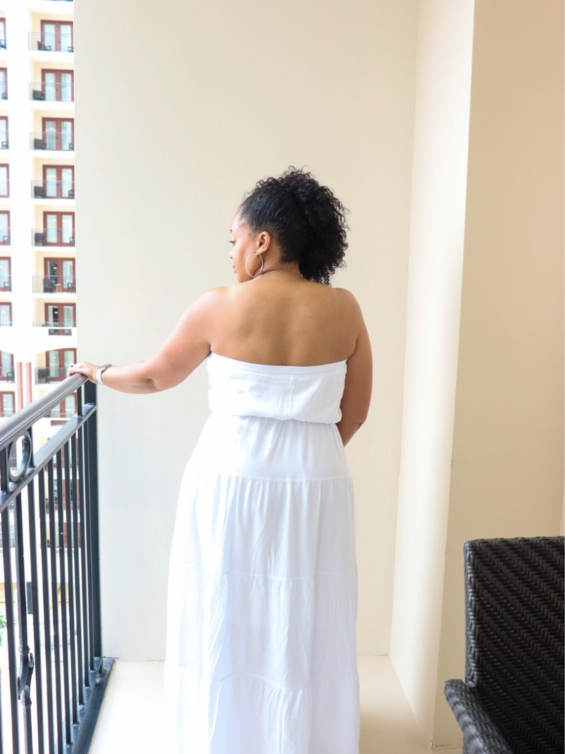 Rear view white Off-the-shoulder maxi dress, 100% viscose